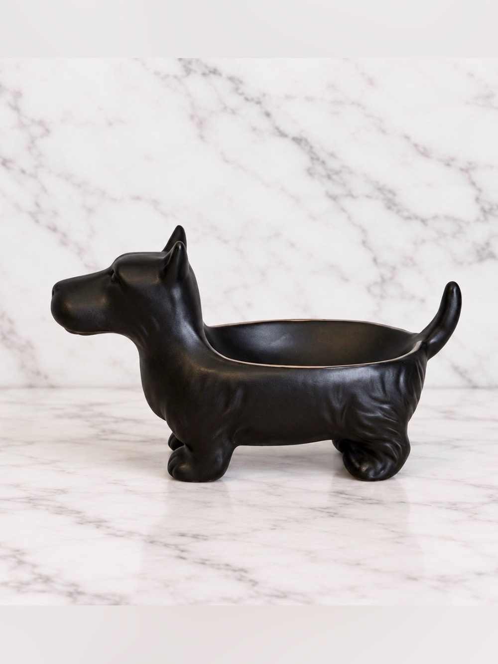 Matte Black Scottie Dog Trinket Dish with Gold Trim